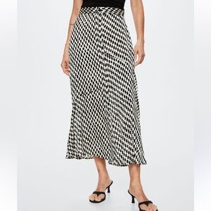MANGO WOMENS BLACK WHITE PRINT MIDI SKIRT BUTTON UP SMALL